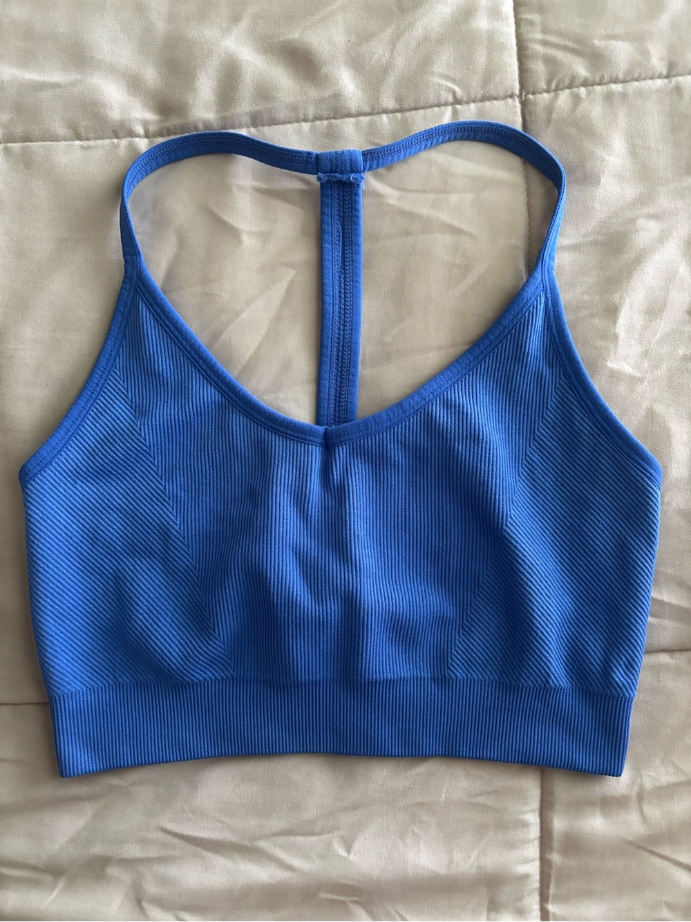 Ribbed T-Back Sports Bra - Small